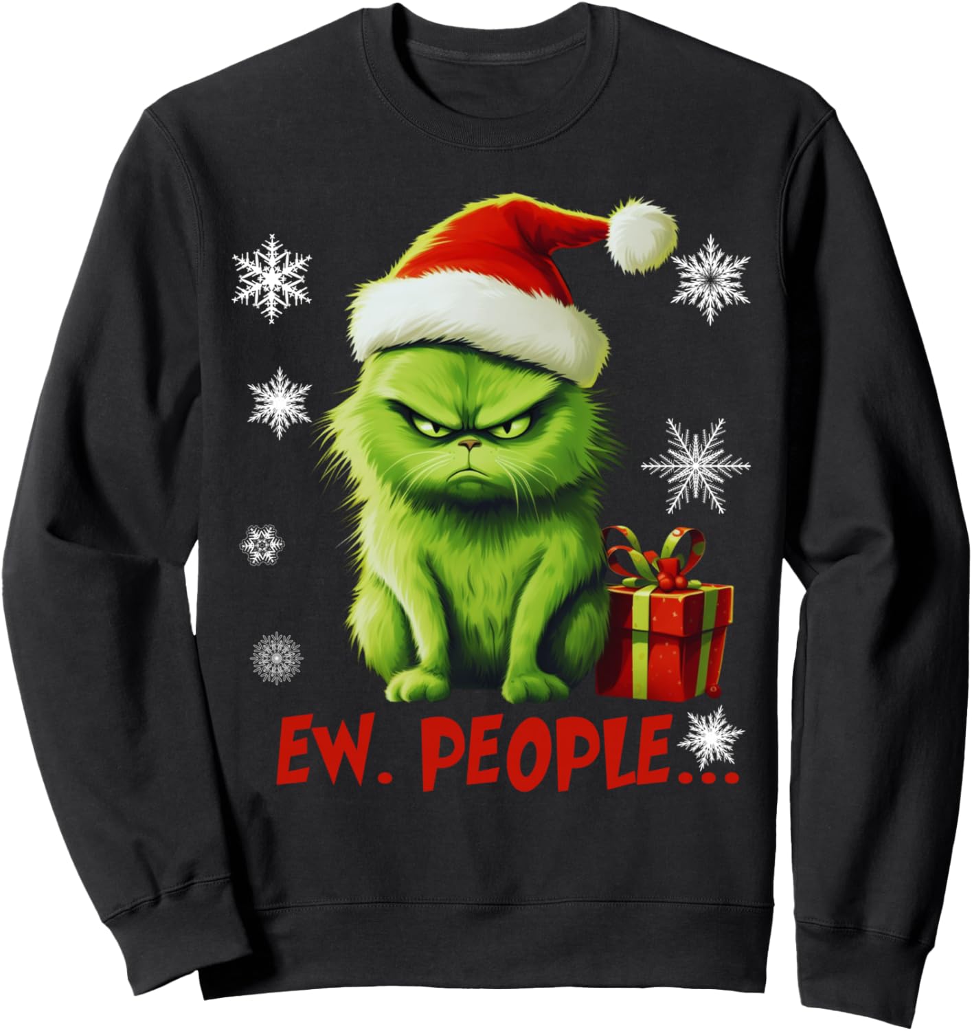 Cat Ew People Funny Christmas Meowy Xmas Gift Santa Hat Y2K Sweatshirt