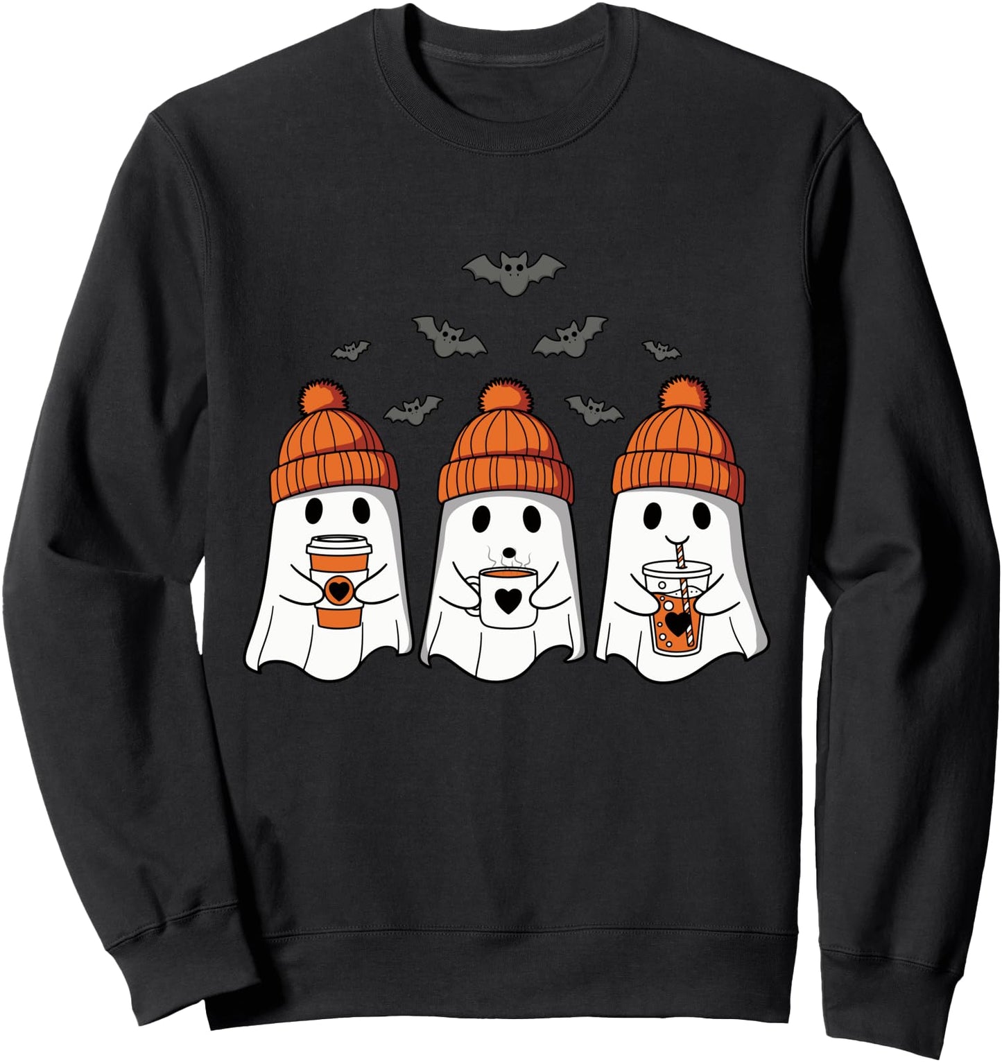 Ghost Drinking Coffee Ice Coffee Pumpkin Halloween Autumn Sweatshirt