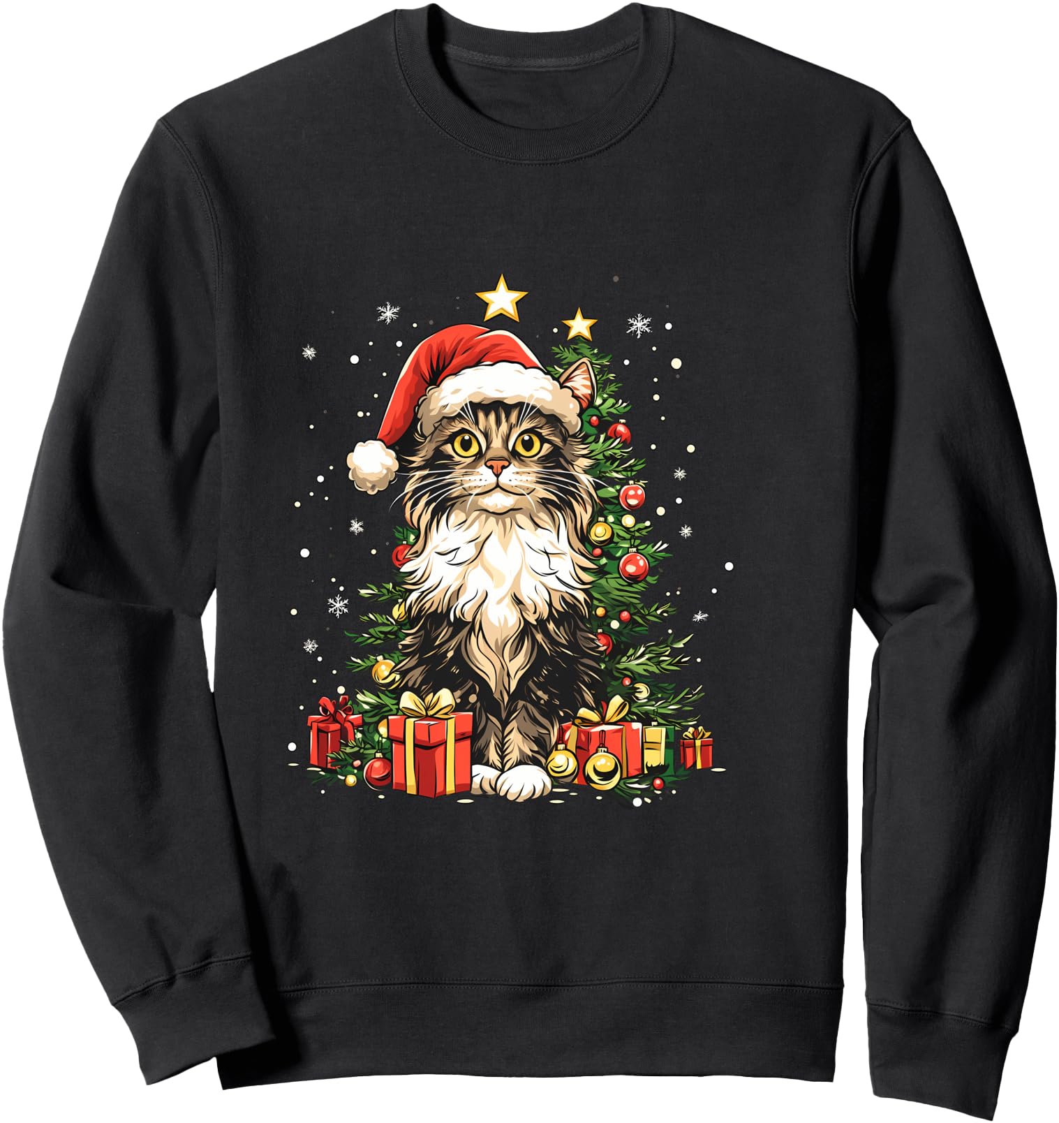 Christmas Cat with Christmas Hat- Maine Coon Cat Sweatshirt