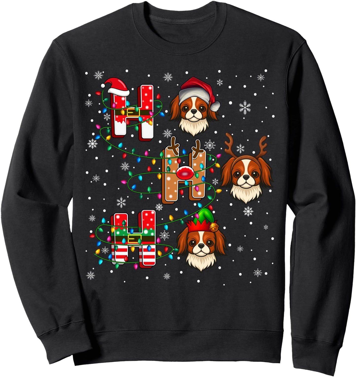 Ho Ho Santa Reindeer Hat Elf Matching Japanese Chin Dog Xmas Sweatshirt