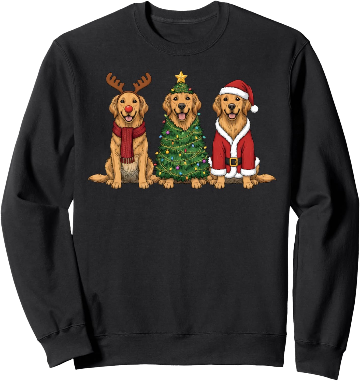 Retro Christmas Golden Retriever Santa Reindeer Dog Lover Sweatshirt