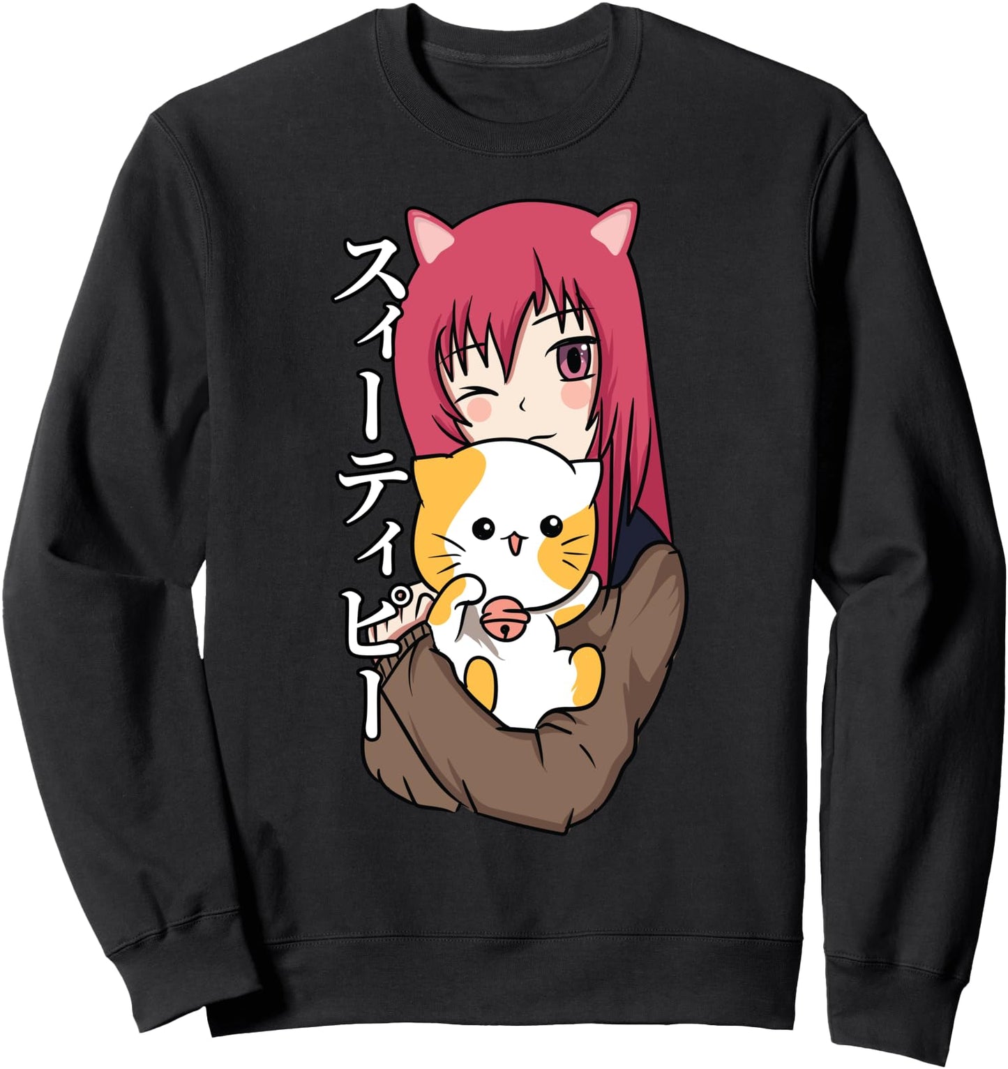 Anime Teen Girl - Cat Lover - Japanese Culture Art - Manga Sweatshirt