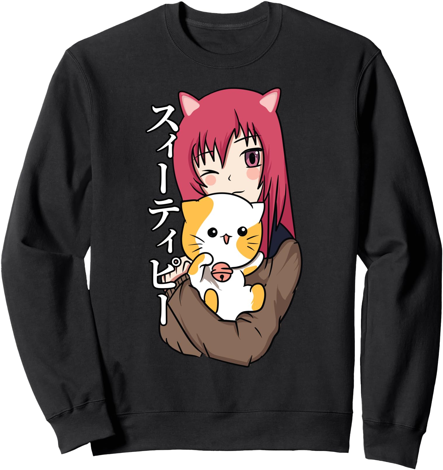 Anime Teen Girl - Cat Lover - Japanese Culture Art - Manga Sweatshirt