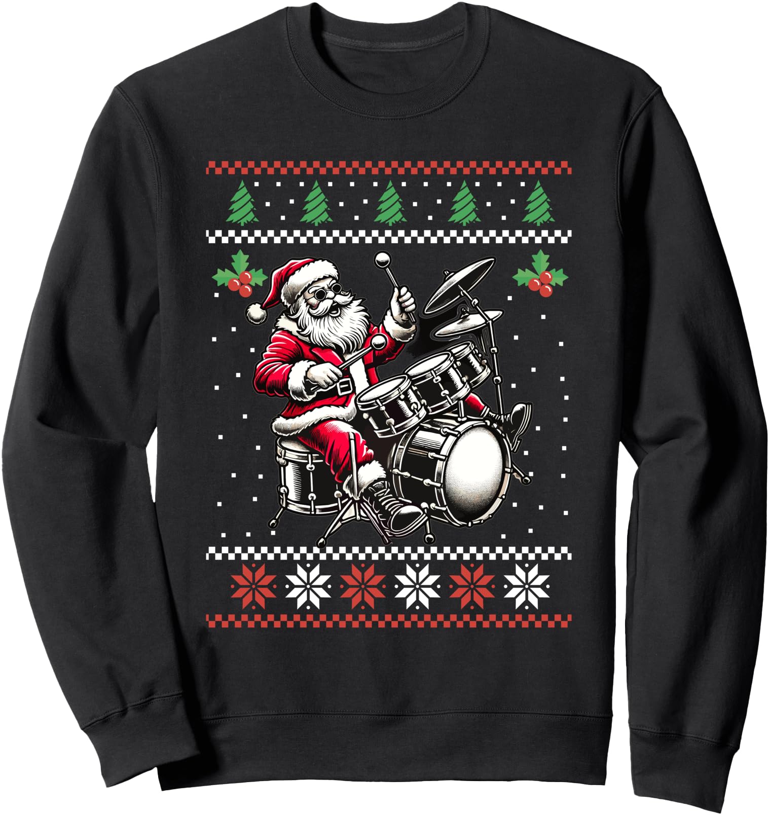 Drummer Santa Playing Drums Ugly Christmas Sweater Xmas Sweatshirt
