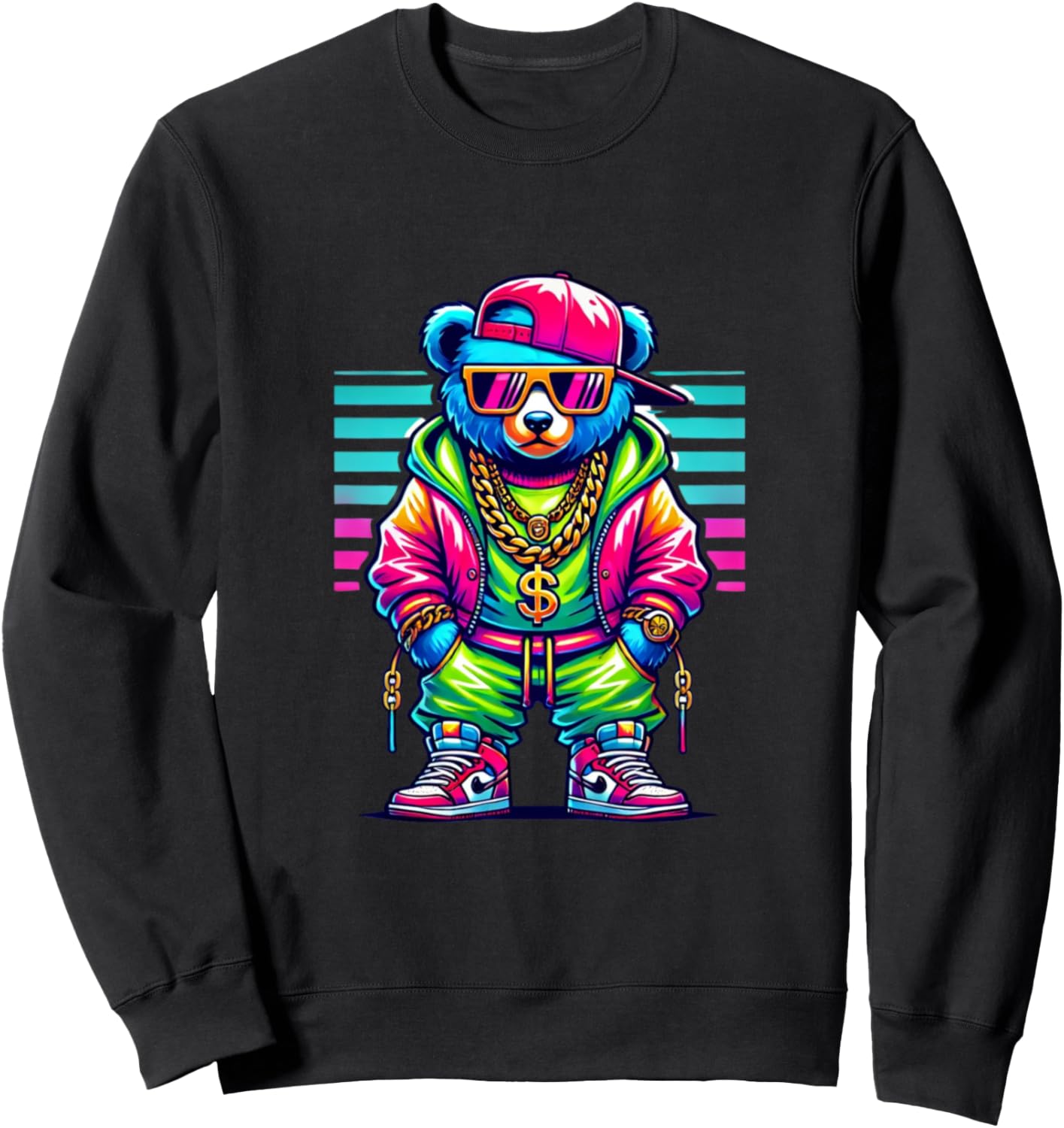 Hip hop teddy bear cool urban novelty graphic Sweatshirt