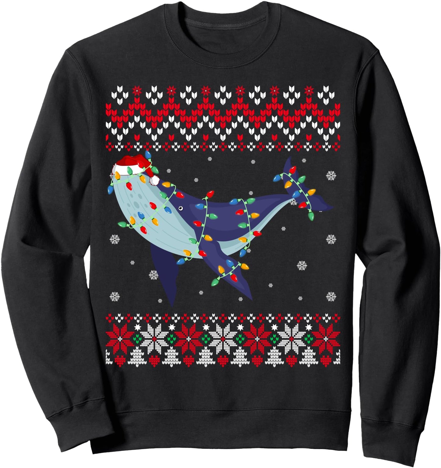 Humpback Whale Santa Hat Men Women Ugly Christmas Light Sweatshirt