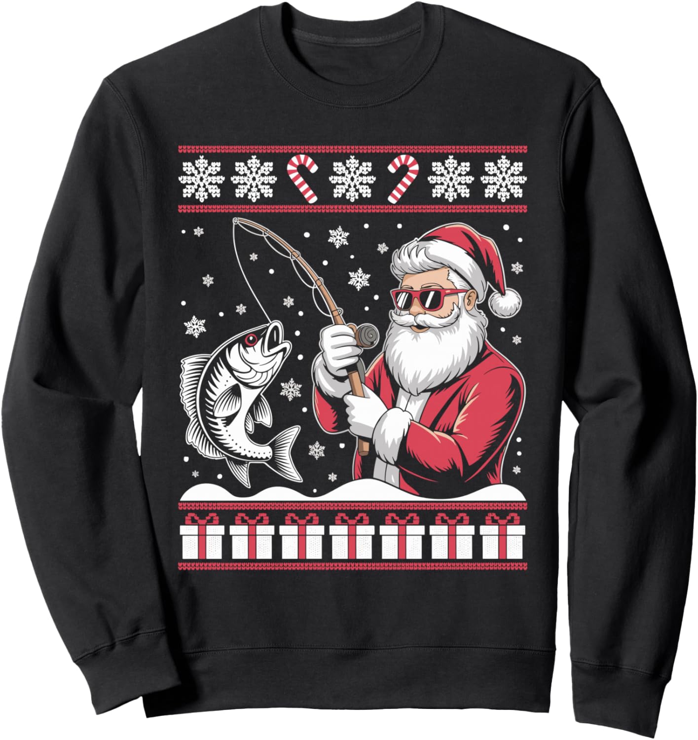 Funny Santa Claus Fishing Ugly Christmas Sweater Fisherman Sweatshirt