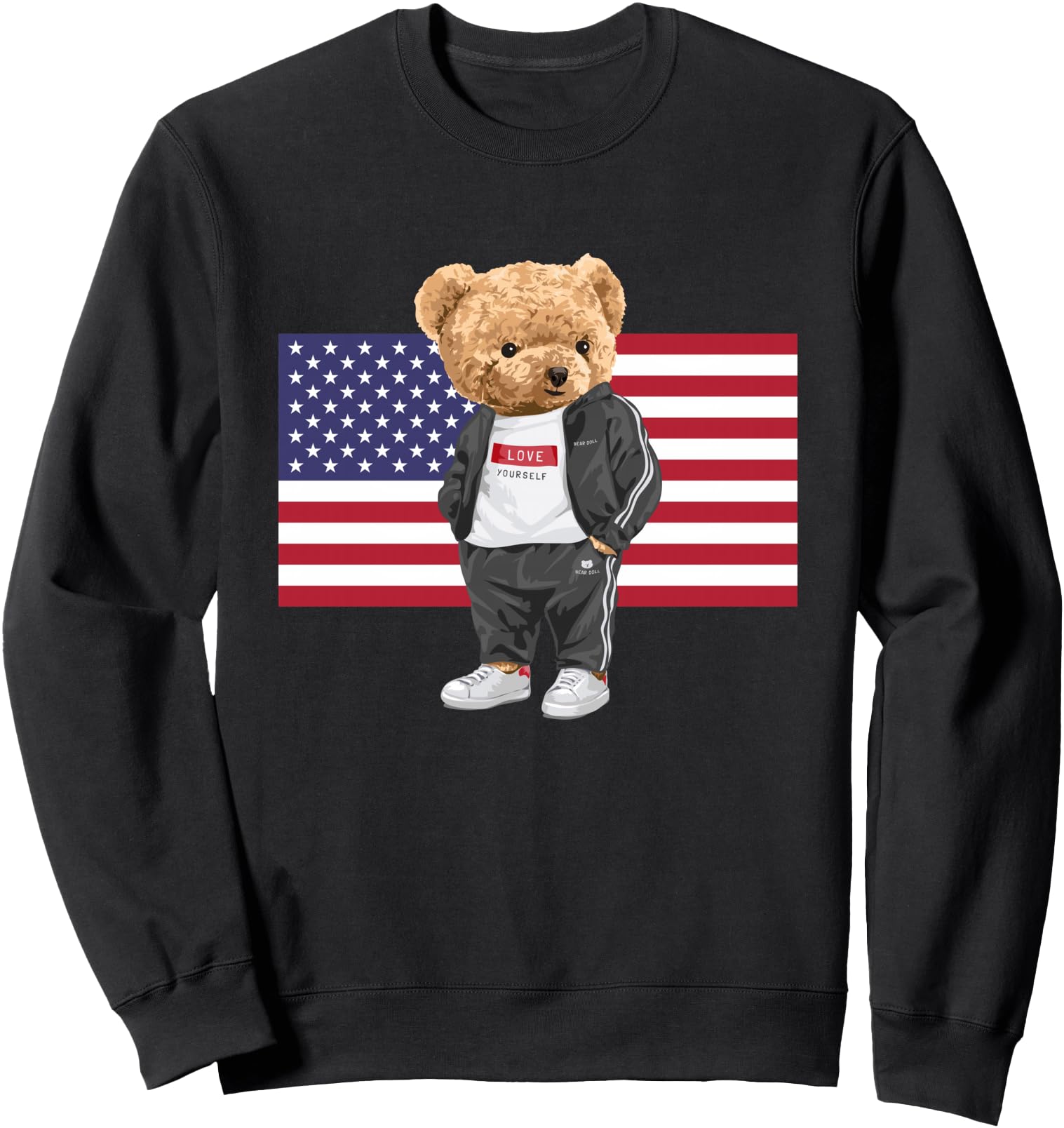 Cool USA Teddy Bear Illustration Novelty Graphic Designs Sweatshirt
