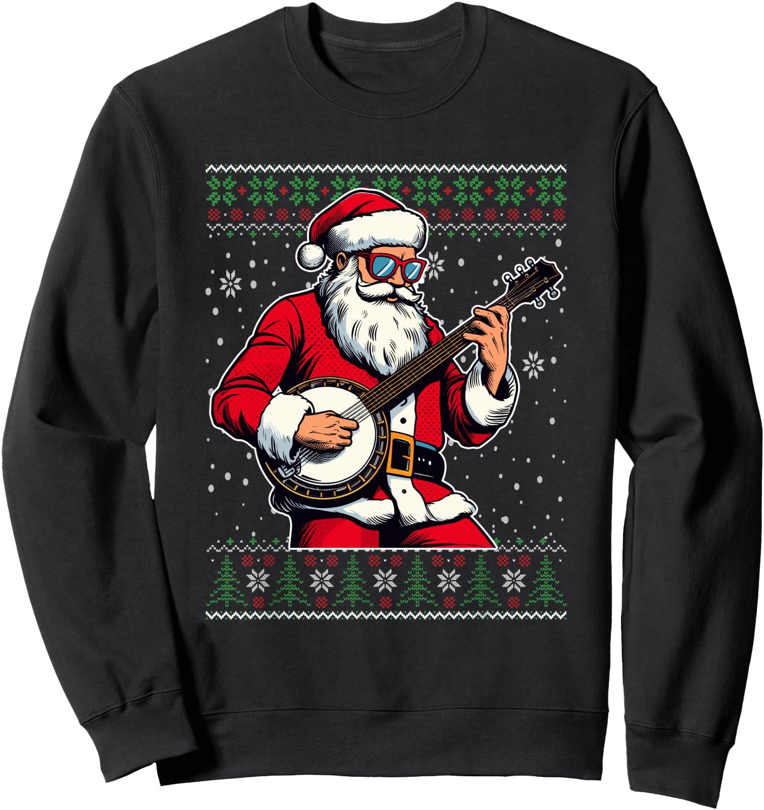 Christmas Santa Playing Banjo Ugly Christmas Sweater Sweatshirt