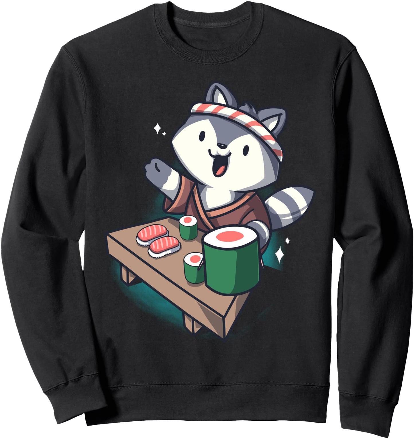 Sushi Chef Raccoon Cartoon Animals Japanese Food Sushi Fan Sweatshirt