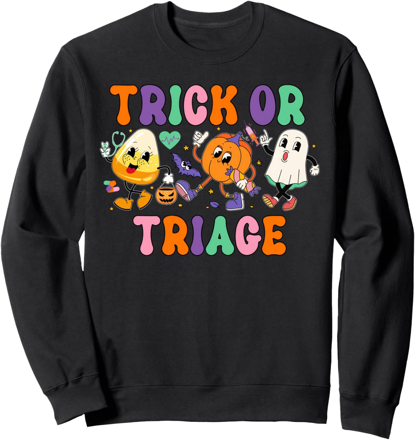Trick or Triage Nurse Ghost Pumpkin Halloween Spooky Costume Sweatshirt