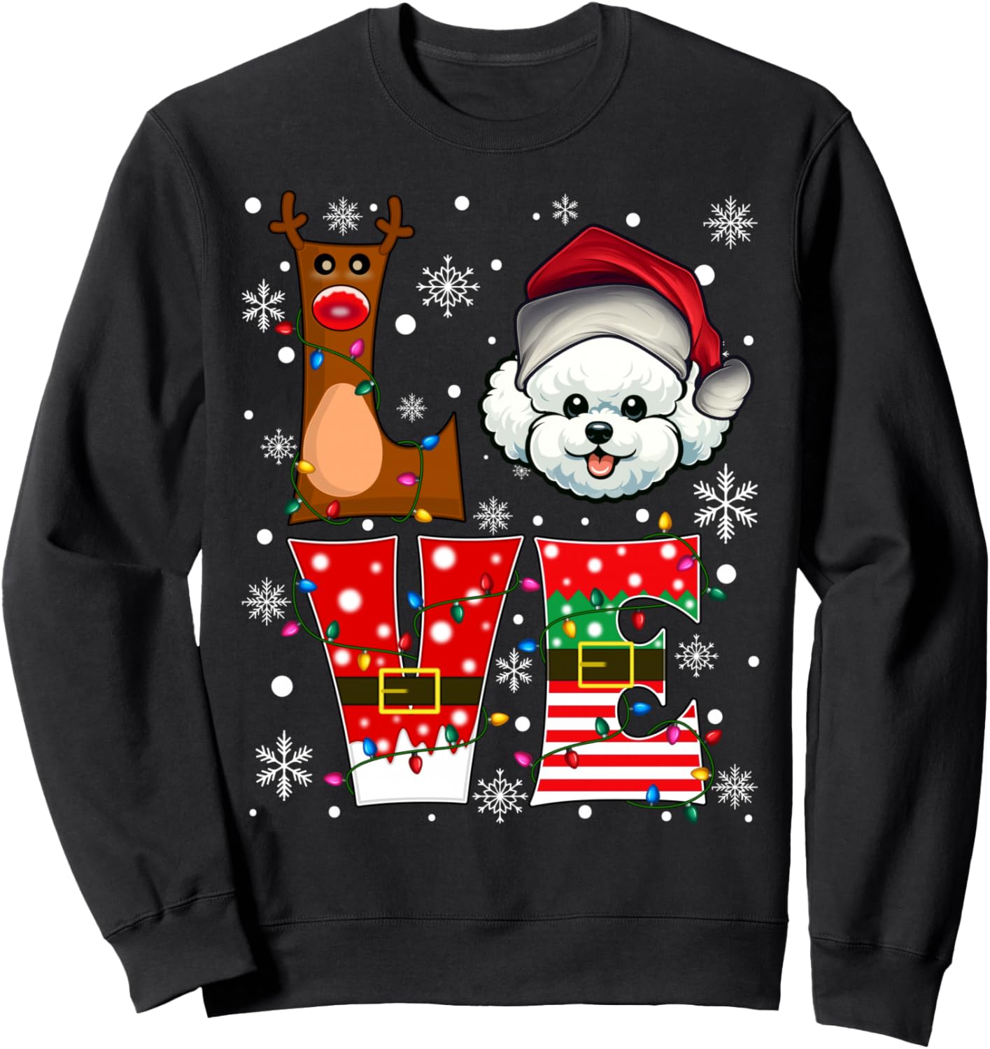 Reindeer ELF Santa Hat Love Bichon Frise Dog Xmas Sweatshirt