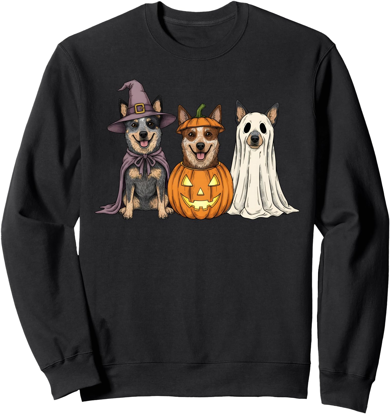 Spooky Ghost Blue Heeler Pumpkin Halloween Dog Lover Sweatshirt