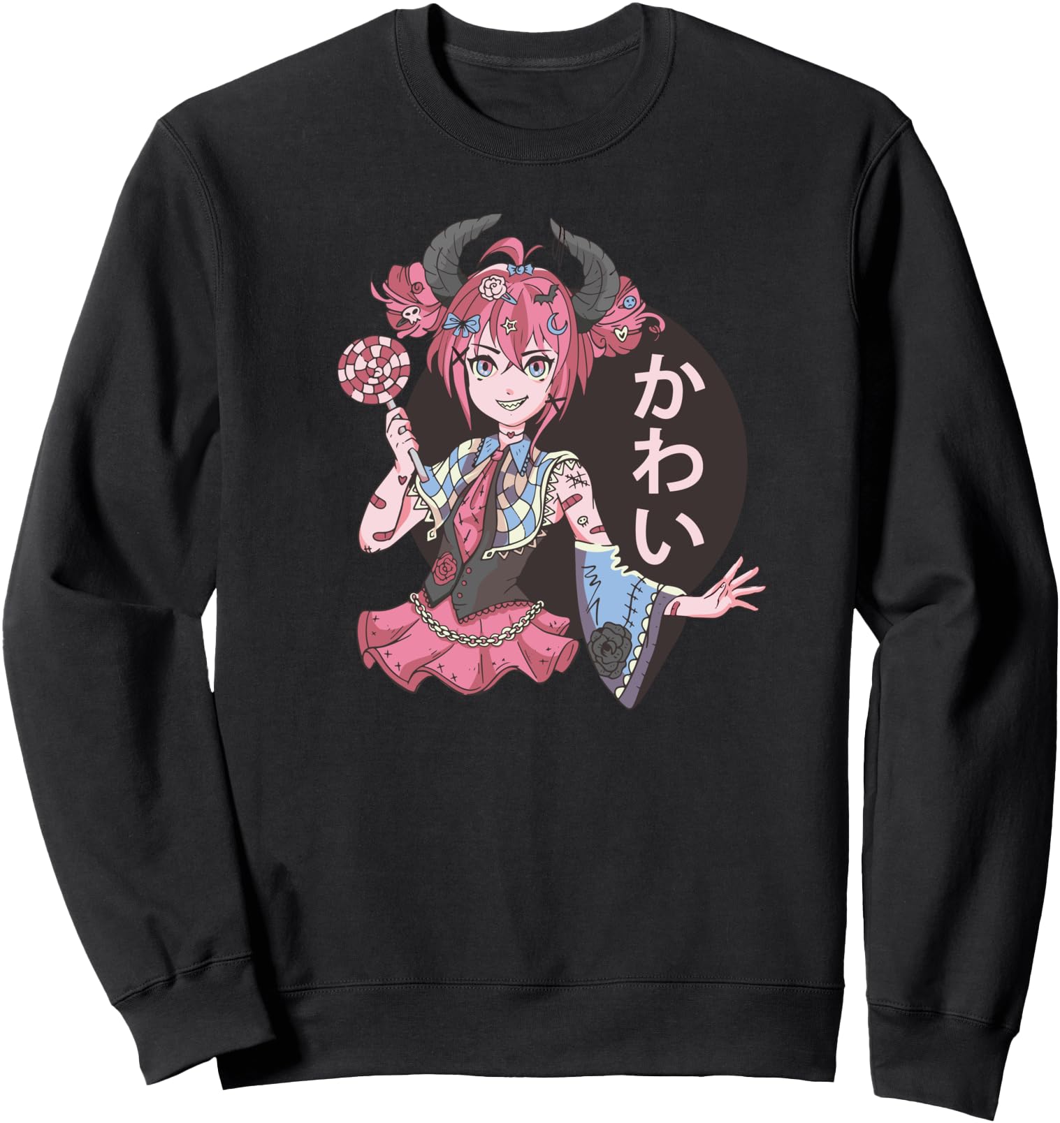 Gothic Anime Girl - Kawaii Emo Horn - Japanese Pink Hair Sweatshirt