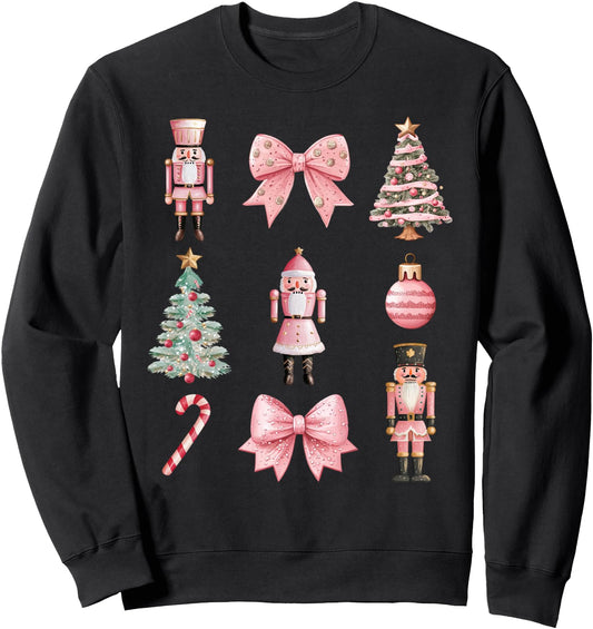 Aesthetic Preppy Pink Nutcracker Coquette Bow Christmas Tree Sweatshirt