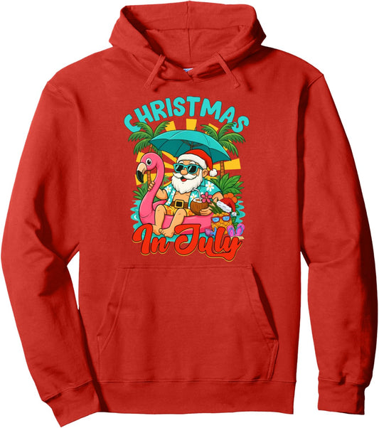 Christmas In July Shirt Boys Kids Santa Flamingo Summer Xmas Pullover Hoodie