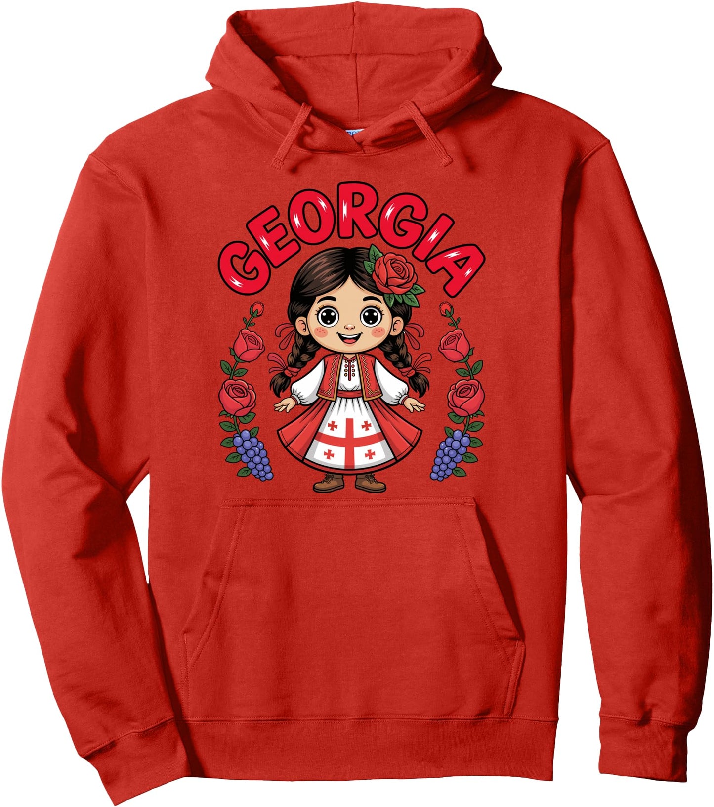 Cute Georgian Girl with Flag Dress and Roses for Pullover Hoodie