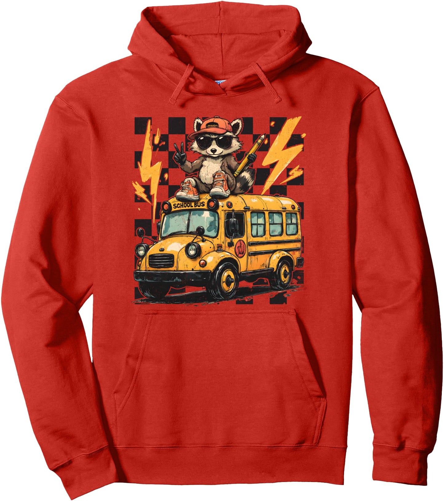 Funny Checkered Raccoon Back To School Teachers Boys Pullover Hoodie