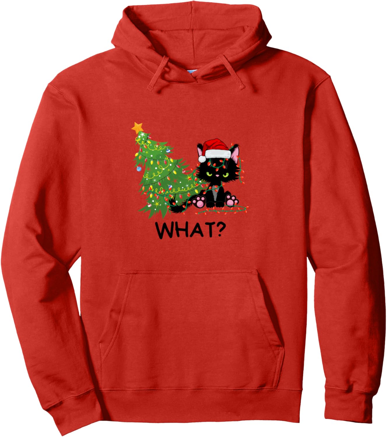 Funny Black Cat Pushing Christmas Tree Over Cat What? Pullover Hoodie