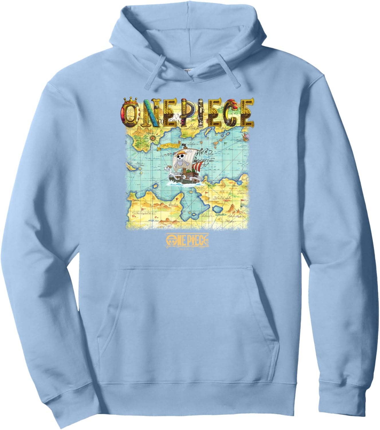 One Piece Anime Open Seas Pirate Map Photo Pullover Hoodie