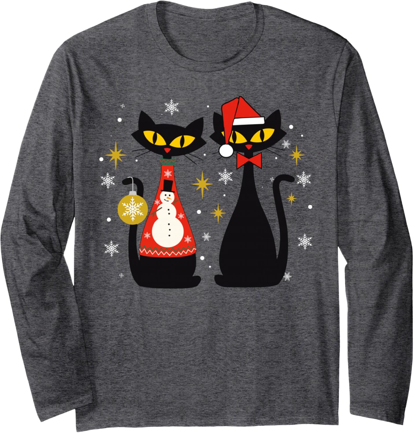 Mid Century Modern Look Cats Christmas Retro 50s 60s Xmas Long Sleeve