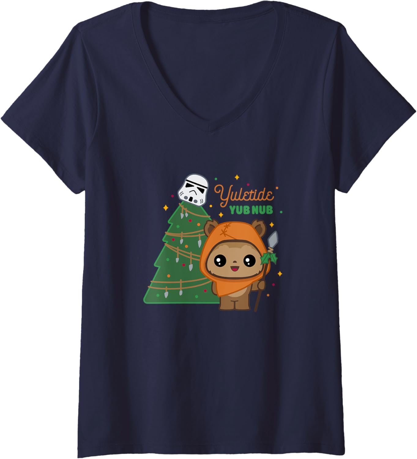 Star Wars Christmas Ewok Storm Trooper Cute Chibi Chest Logo V-Neck