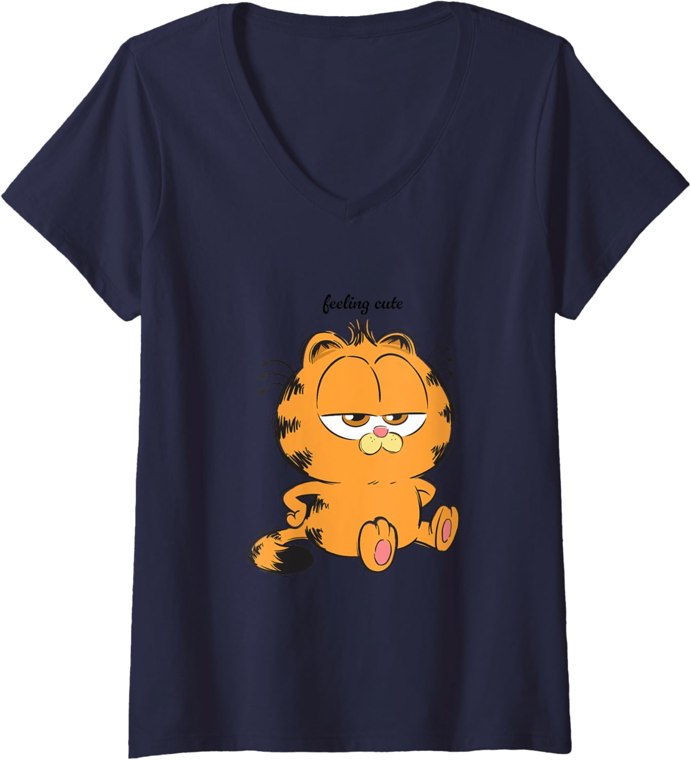 Womens Garfield Feeling Cute Moody Chibi Pose V-Neck