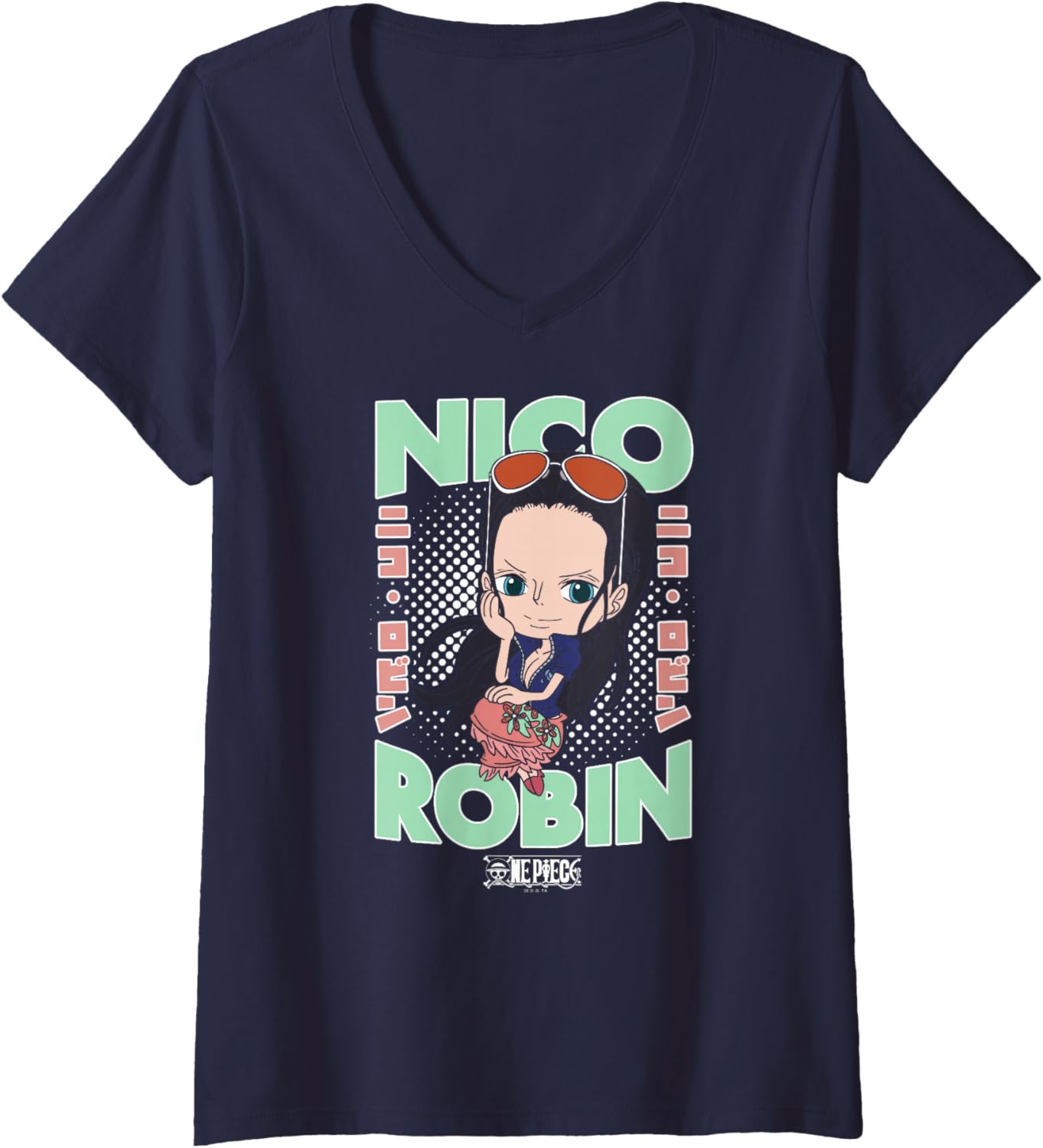 Womens One Piece Anime Chibi Nico Robin Portrait V-Neck