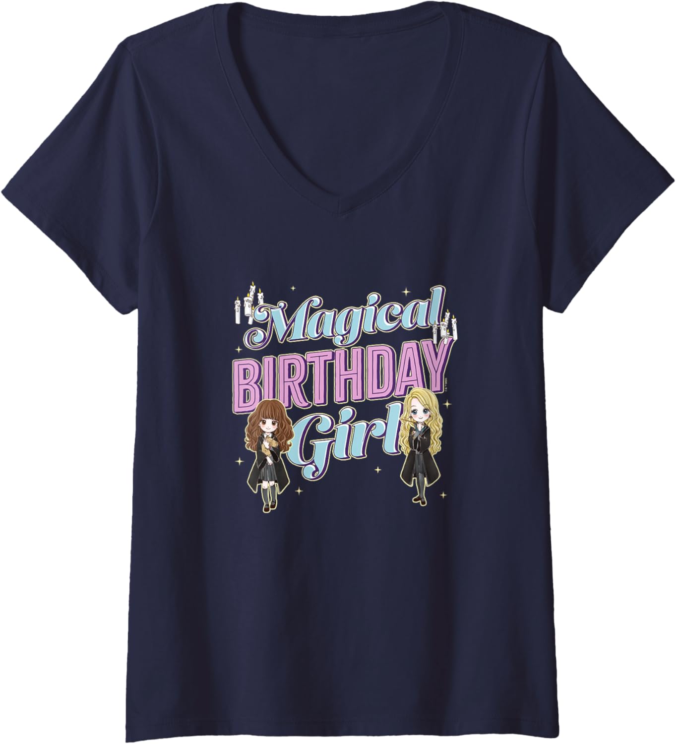 Womens Harry Potter Magical Birthday Girl Hermione And Luna Chibi V-Neck
