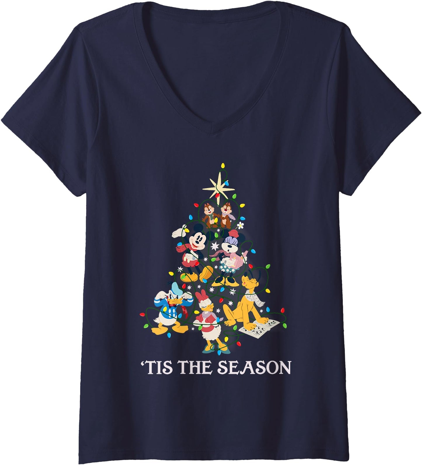 Womens Disney Mickey and Friends Christmas 'Tis The Season V-Neck