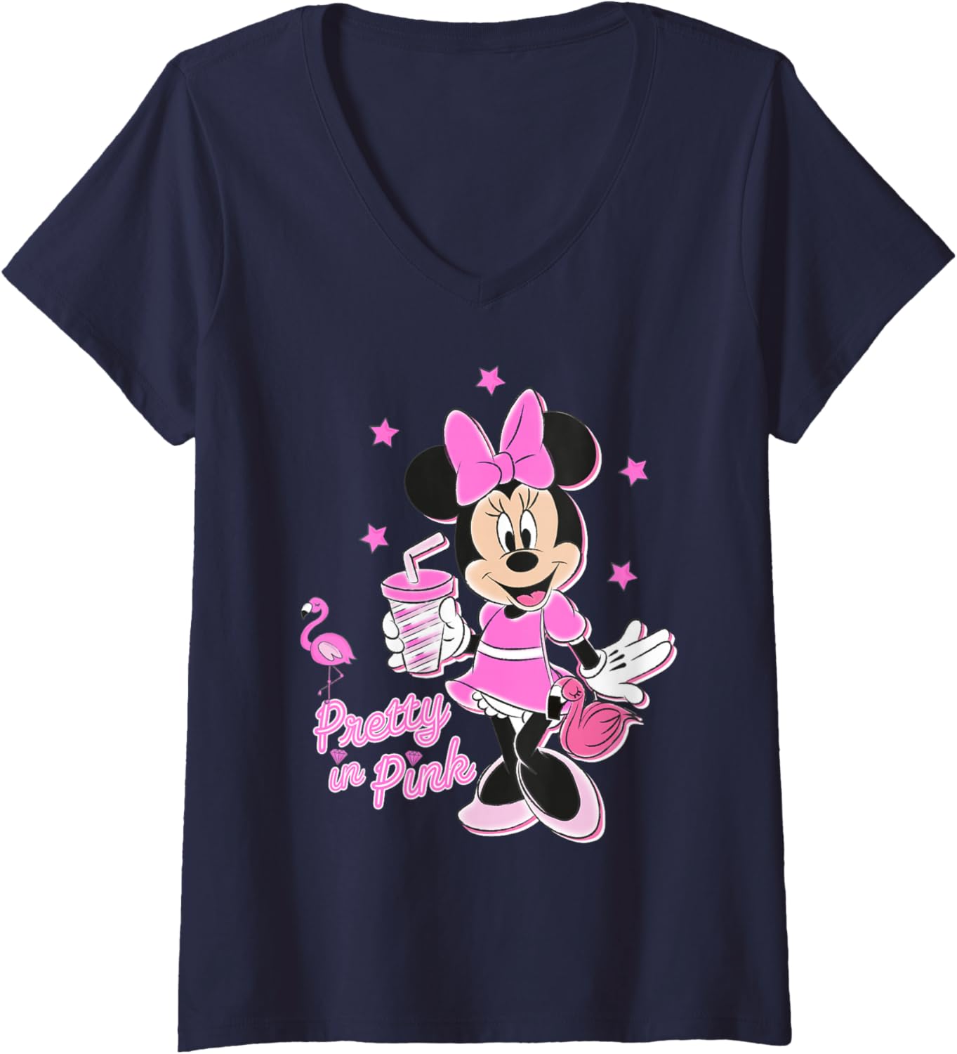 Womens Disney Minnie Mouse Pretty in Pink V-Neck