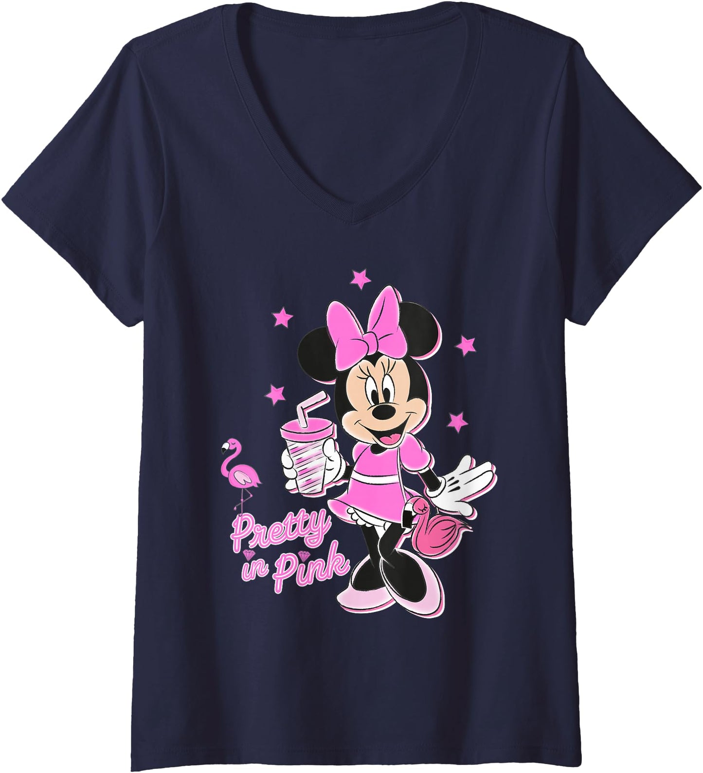 Womens Disney Minnie Mouse Pretty in Pink V-Neck