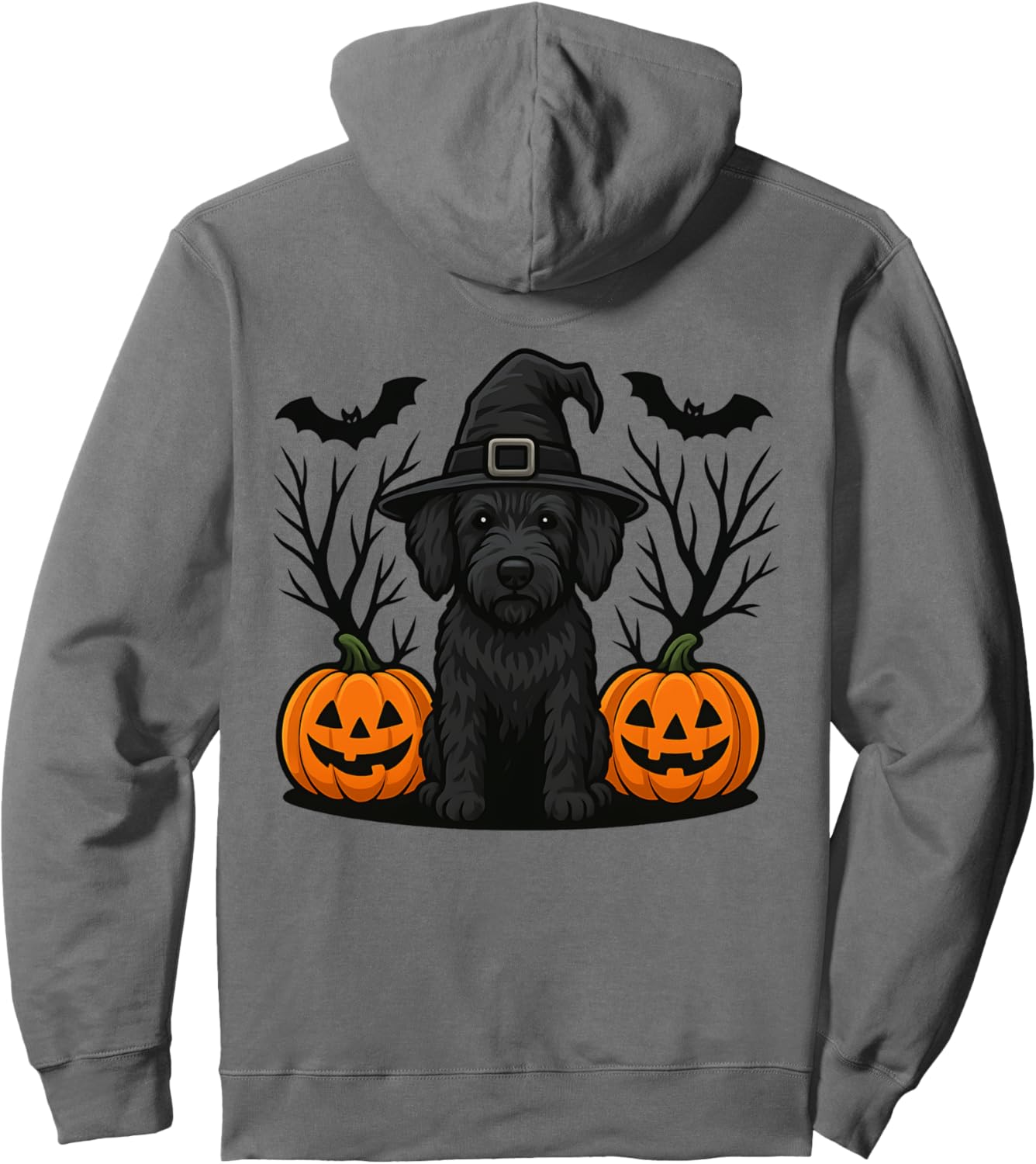 Witchy Black Labradoodle Dog Halloween Spooky Bats Pumpkins Pullover Hoodie