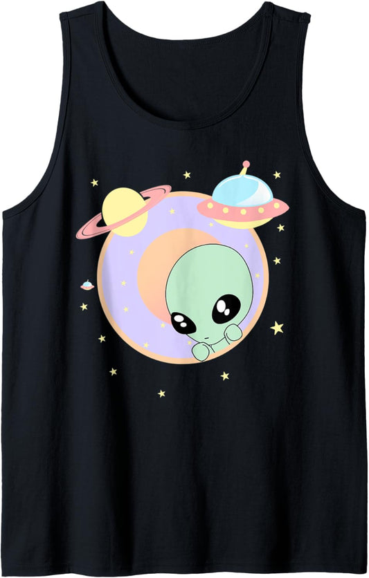 Chibi Alien Shirt Kawaii Pastel Cute Green Man Tee Space UFO Tank Top