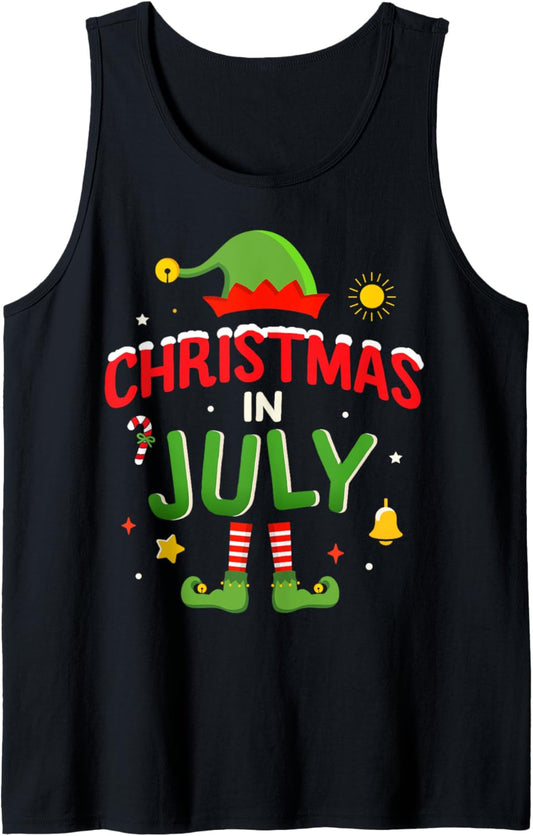 Christmas in July funny elf for summer xmas Tank Top