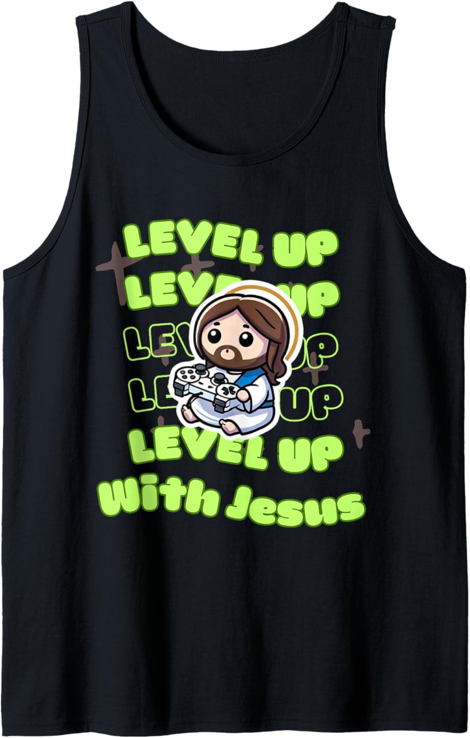 Level With Jesus Chibi Kawaii Christian Gamer Tank Top