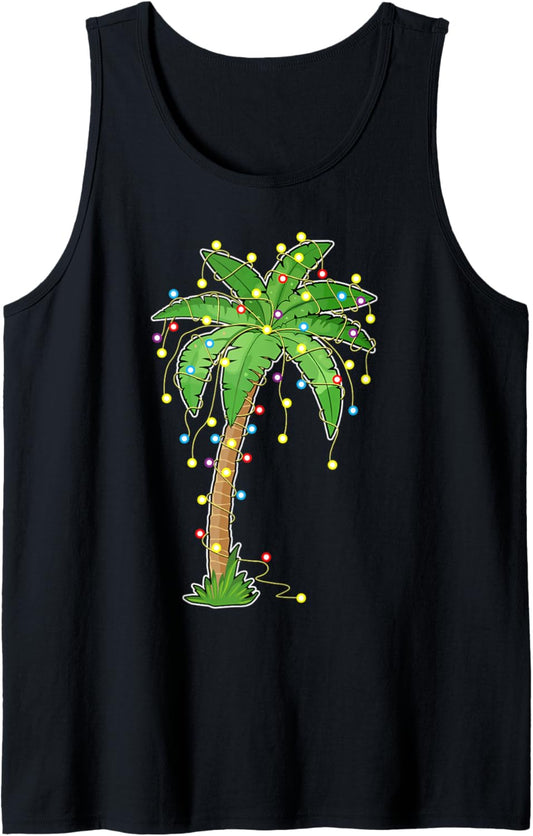 Christmas Lights Palm Tree Beach Funny Tropical Xmas Gift Tank Top