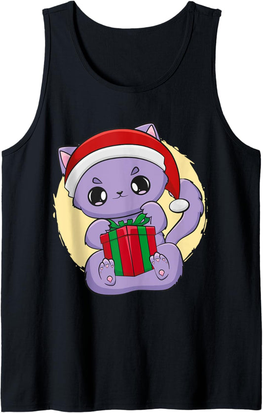 Cat Kitten Anime Chibi Neko Japanese Kawaii Cute Chibi Santa Tank Top