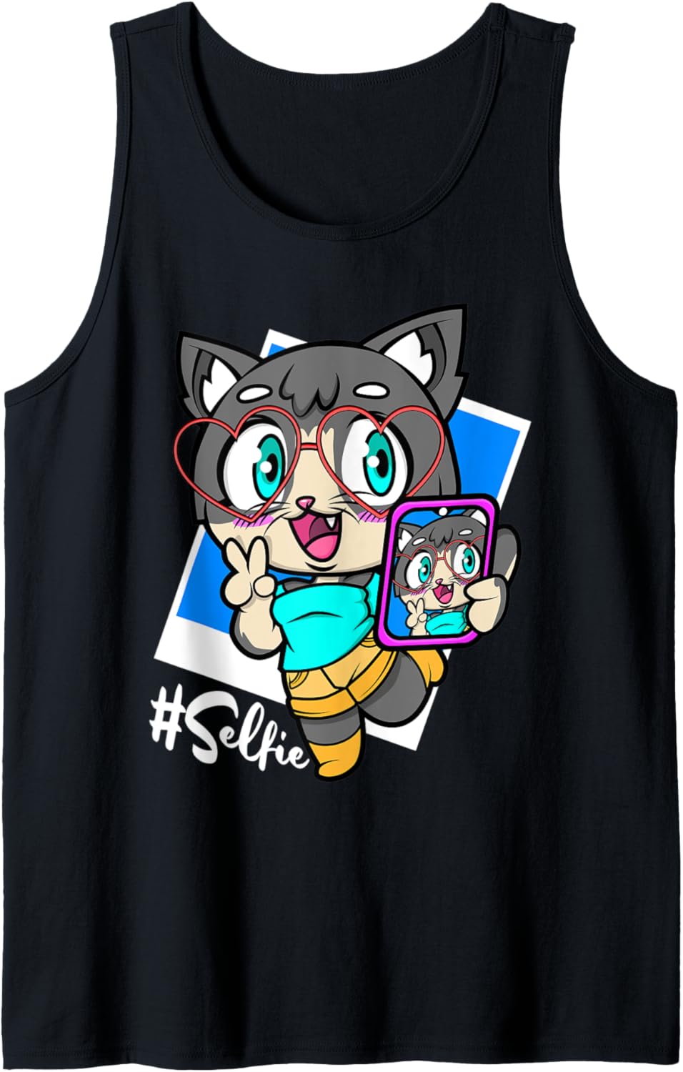 Selfie Cat Kitty Photo Cute Picture Taking Chibi Kawaii Tank Top