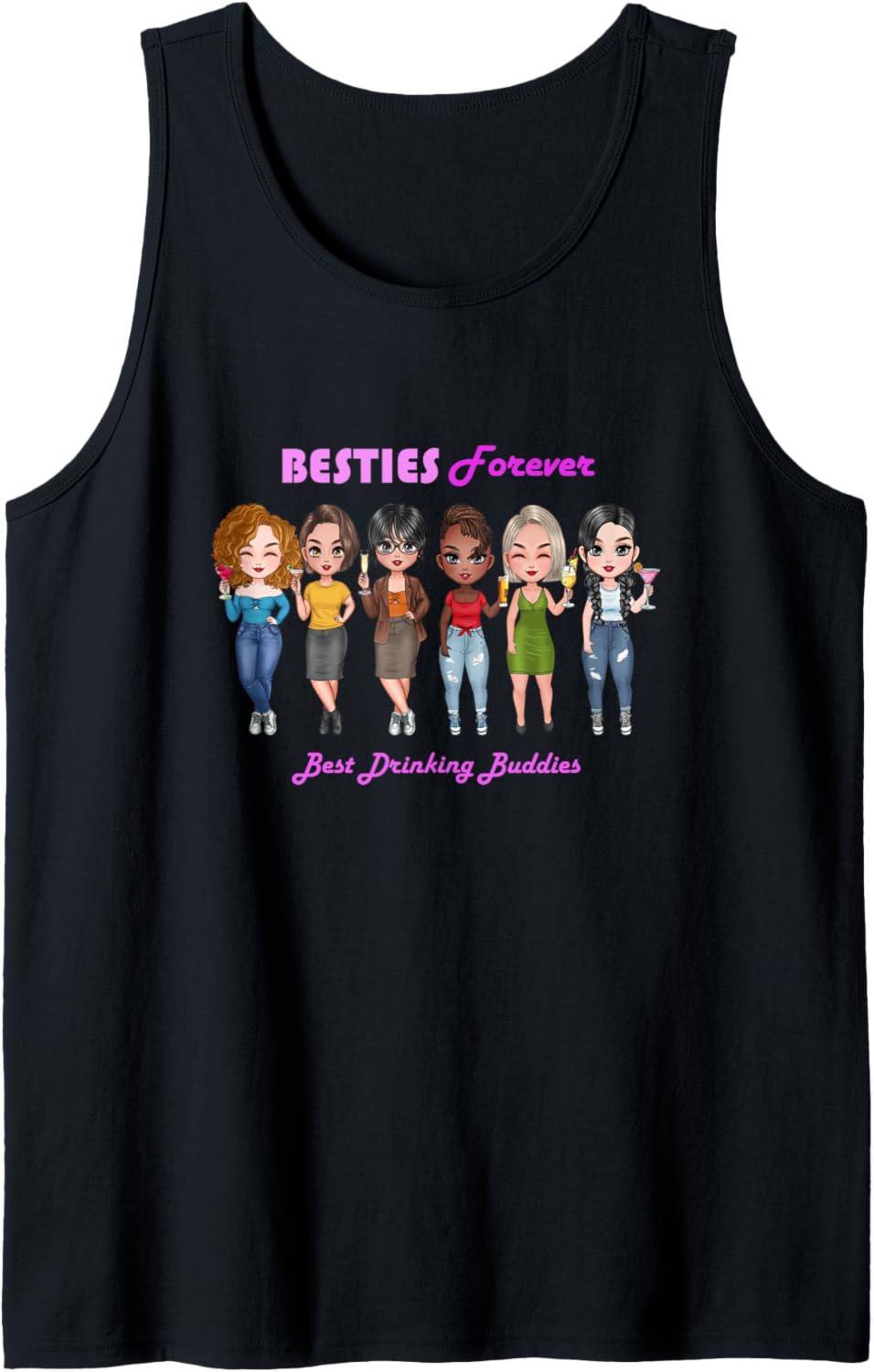 Besties Forever Best Drinking Buddies Kawaii Chibi Anime Tank Top