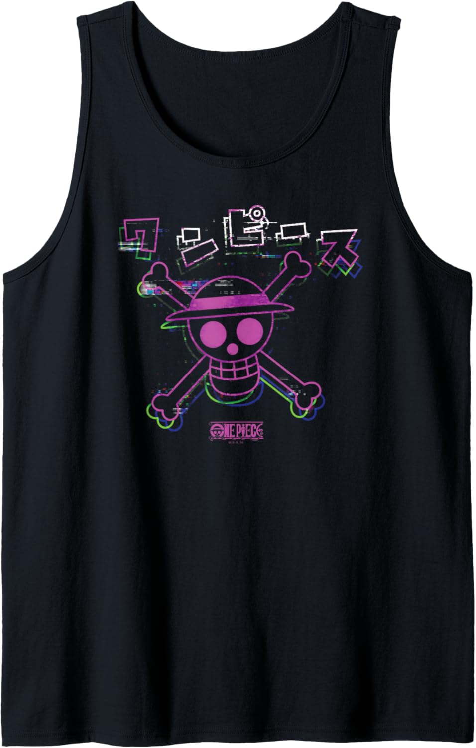 One Piece Anime Colorful Straw Hat Glitch with Kanji Tank Top