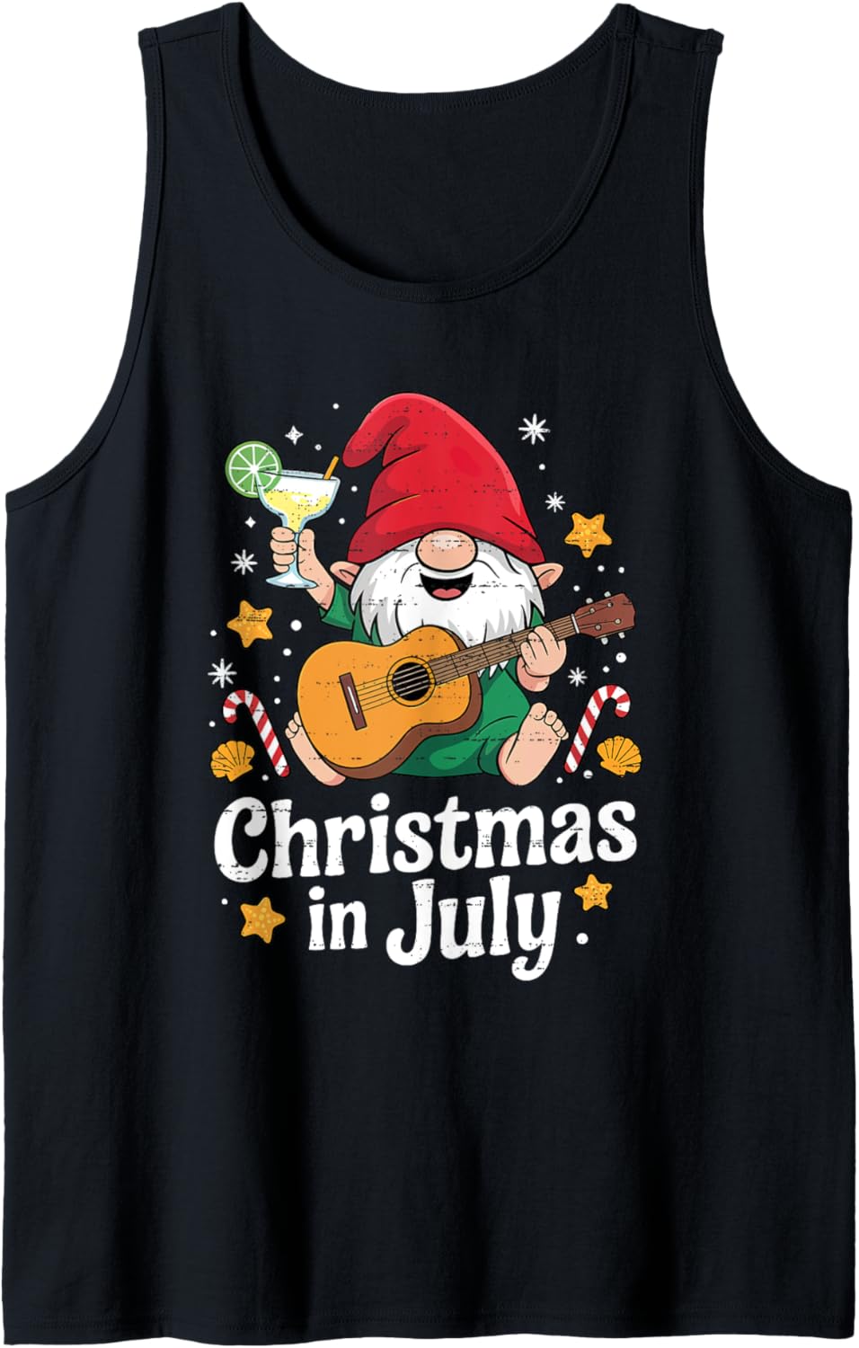 Funny Gnome Christmas In July Summer Xmas Beach Vacation Tank Top