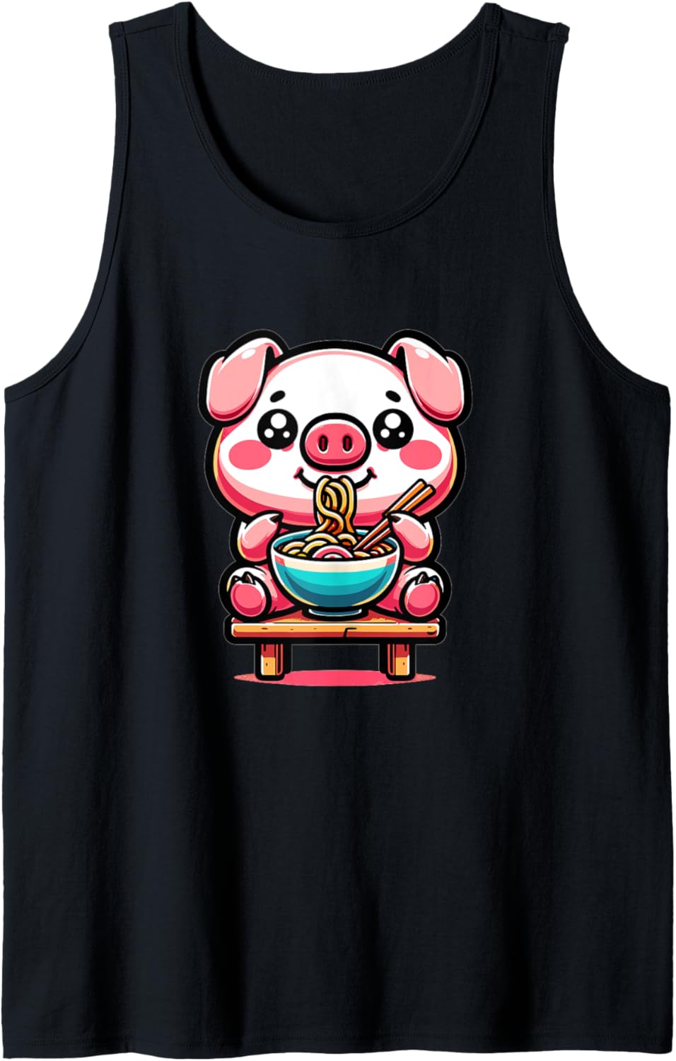 Cute Japanese Kawaii Chibi Pig Eating Ramen Tank Top