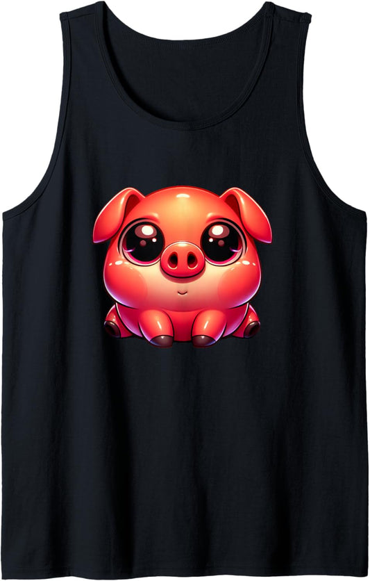 Adorable Kawaii Cute Piglet Sitting Design Chibi Pig Tank Top