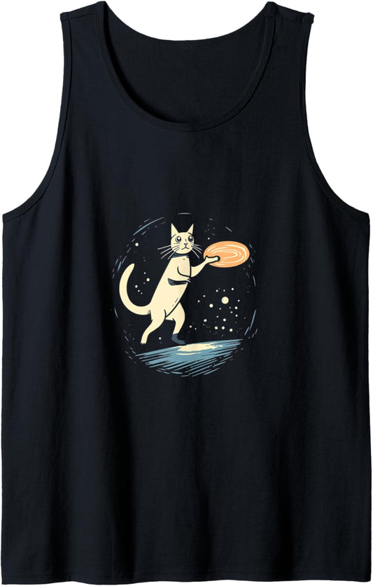 Cat Playing Frisbee Disc Golf Player Discgolfer Disc Golfing Tank Top
