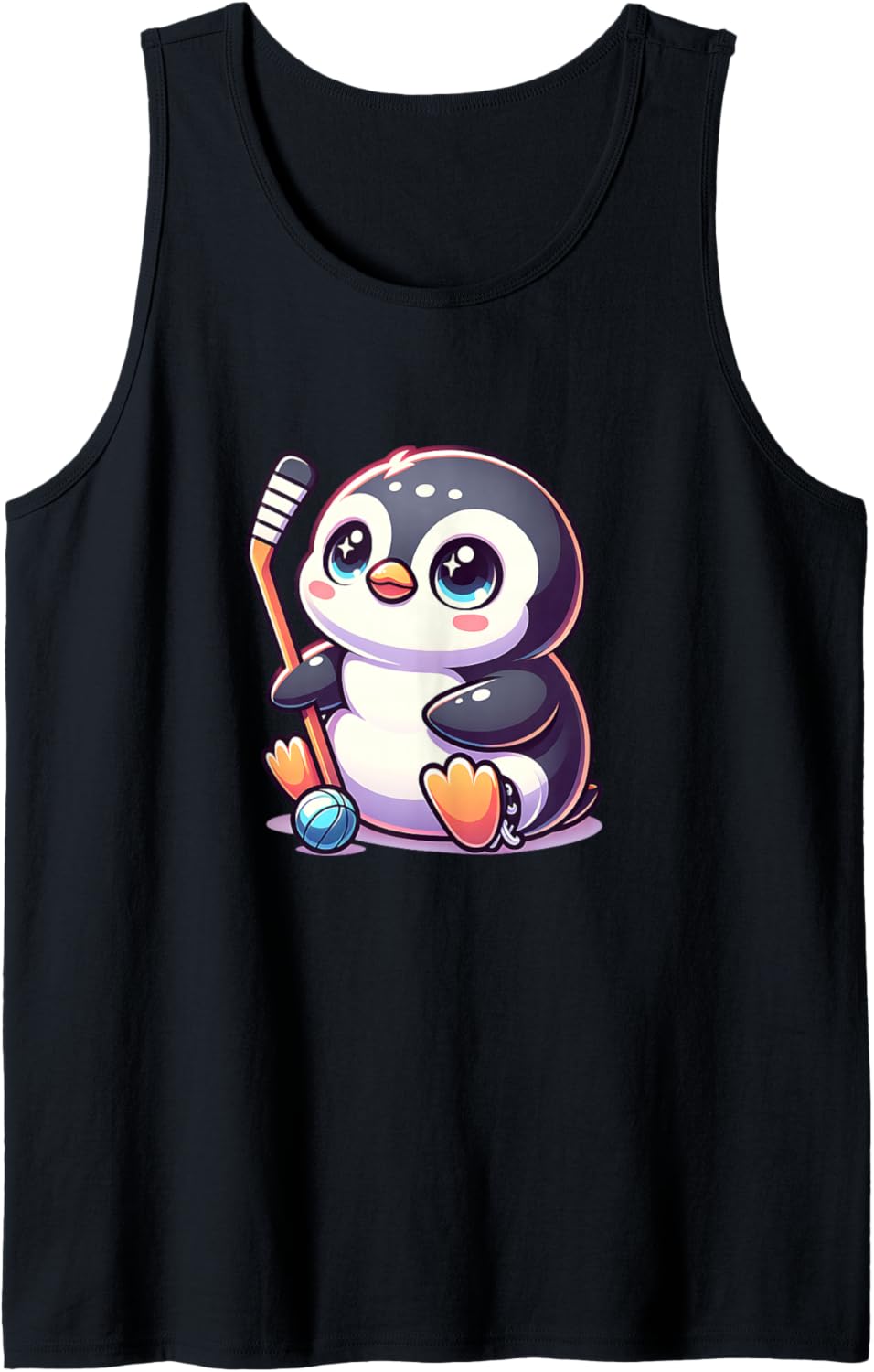 Cute Penguin Ice Hockey Stick Kawaii Chibi Winter Sports Tank Top