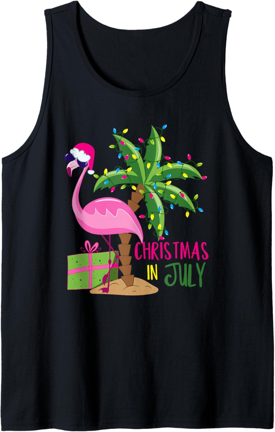 Flamingo Sunglasses Xmas Beach Tropical Christmas in July Tank Top