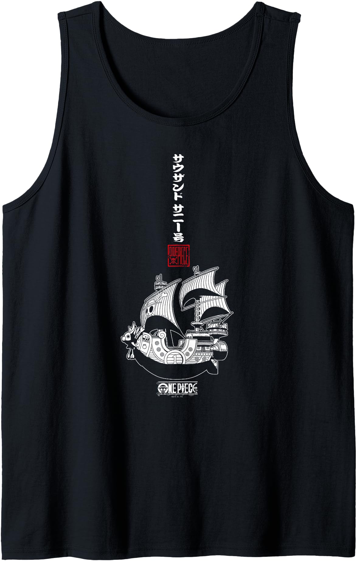 One Piece Anime Vertical Kanji Thousand Sunny Pirate Ship Tank Top