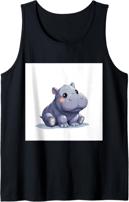 Cute Cartoon Hippo Chibi Style Cute Baby Hippo Tank Top