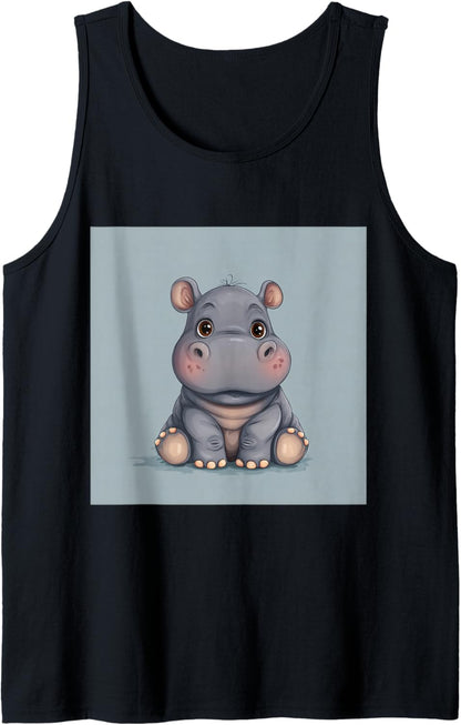 Cute Cartoon Hippo Chibi Style Cute Baby Hippo Tank Top